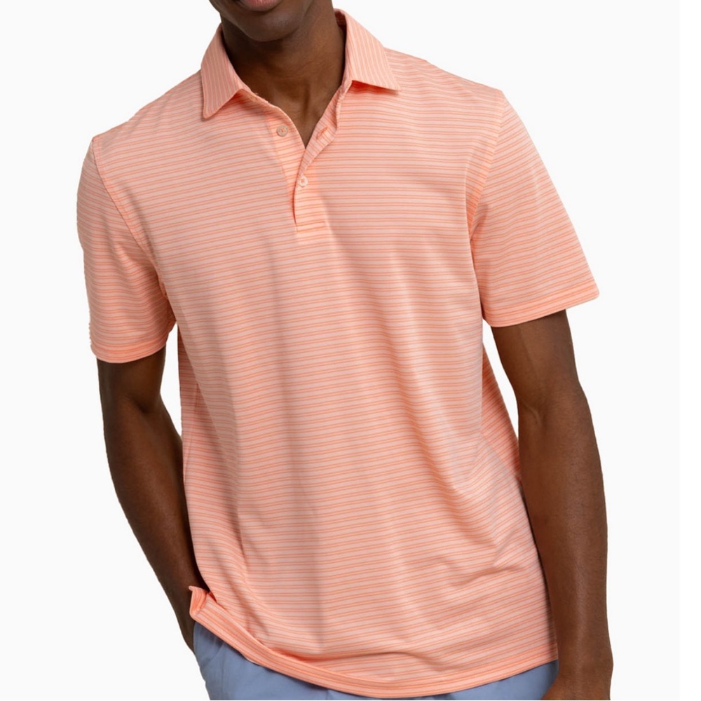 Southern Tide Men's Striped Performance Stretch XL Polo Shirt - Peach